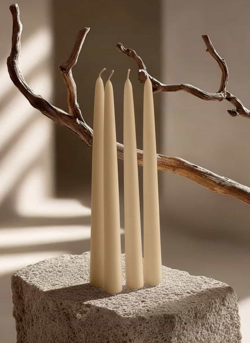 Конические свечи Штрауса — Бежевые, 4 шт