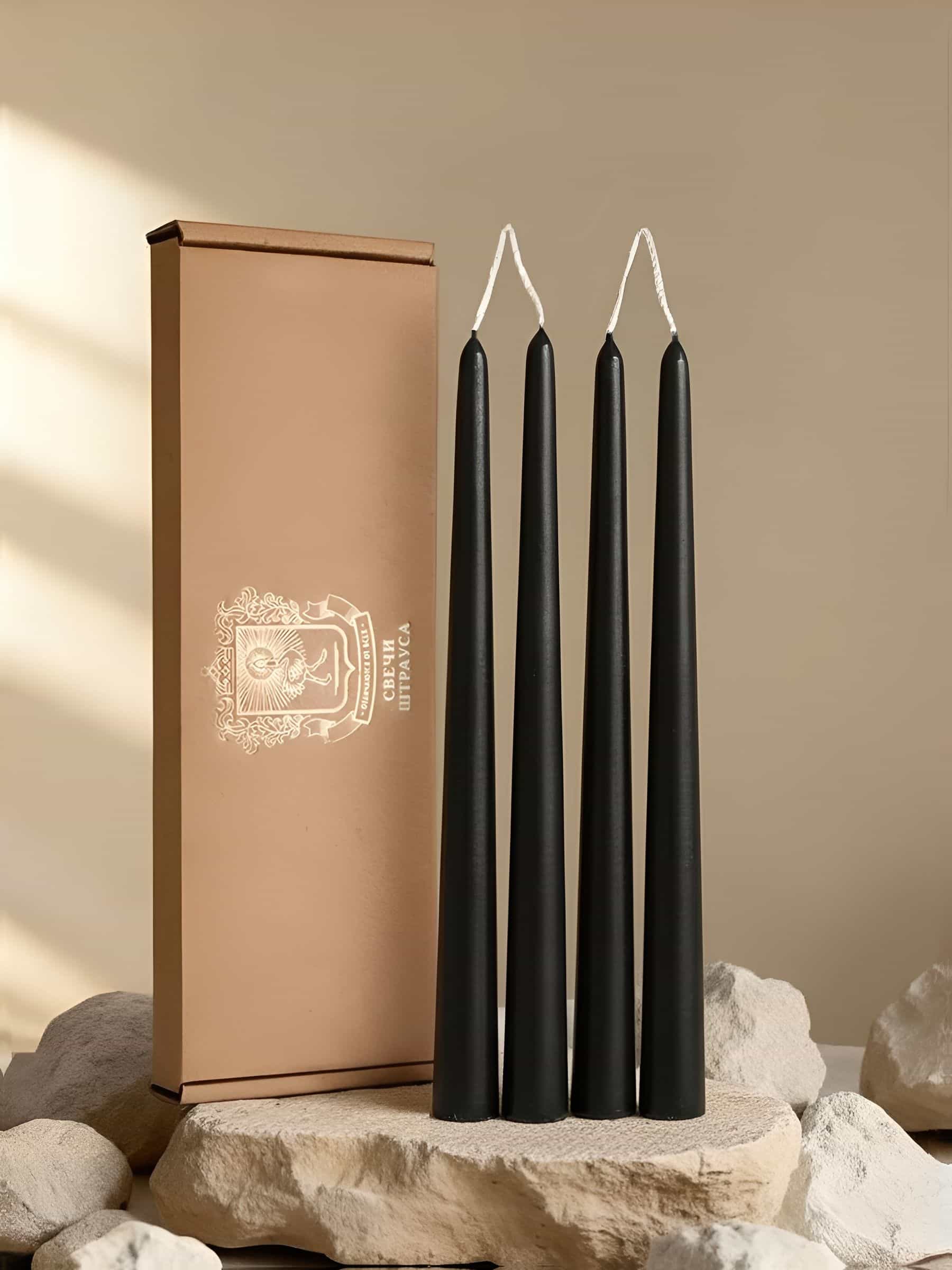 Конические свечи Штрауса — Чёрные, 4 шт