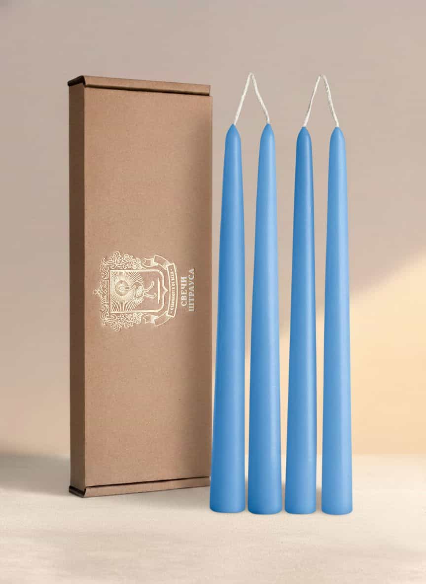 Конические свечи Штрауса — Голубые, 4 шт