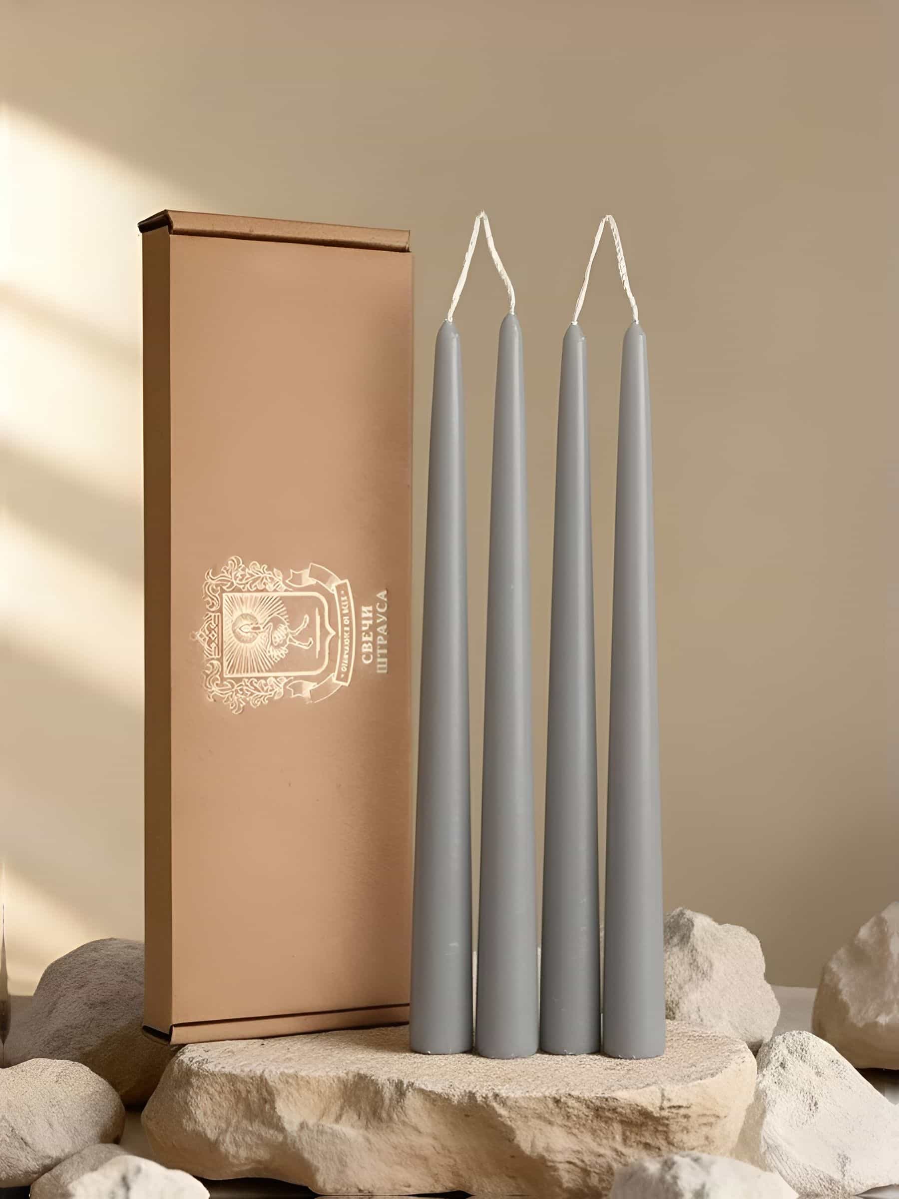 Конические свечи Штрауса — Серые, 4 шт