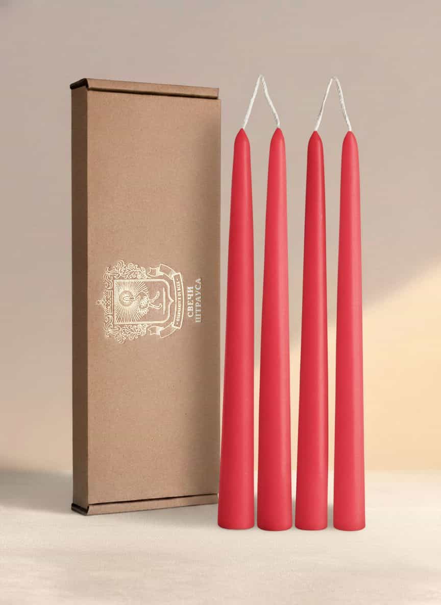 Конические свечи Штрауса — Красные, 4 шт