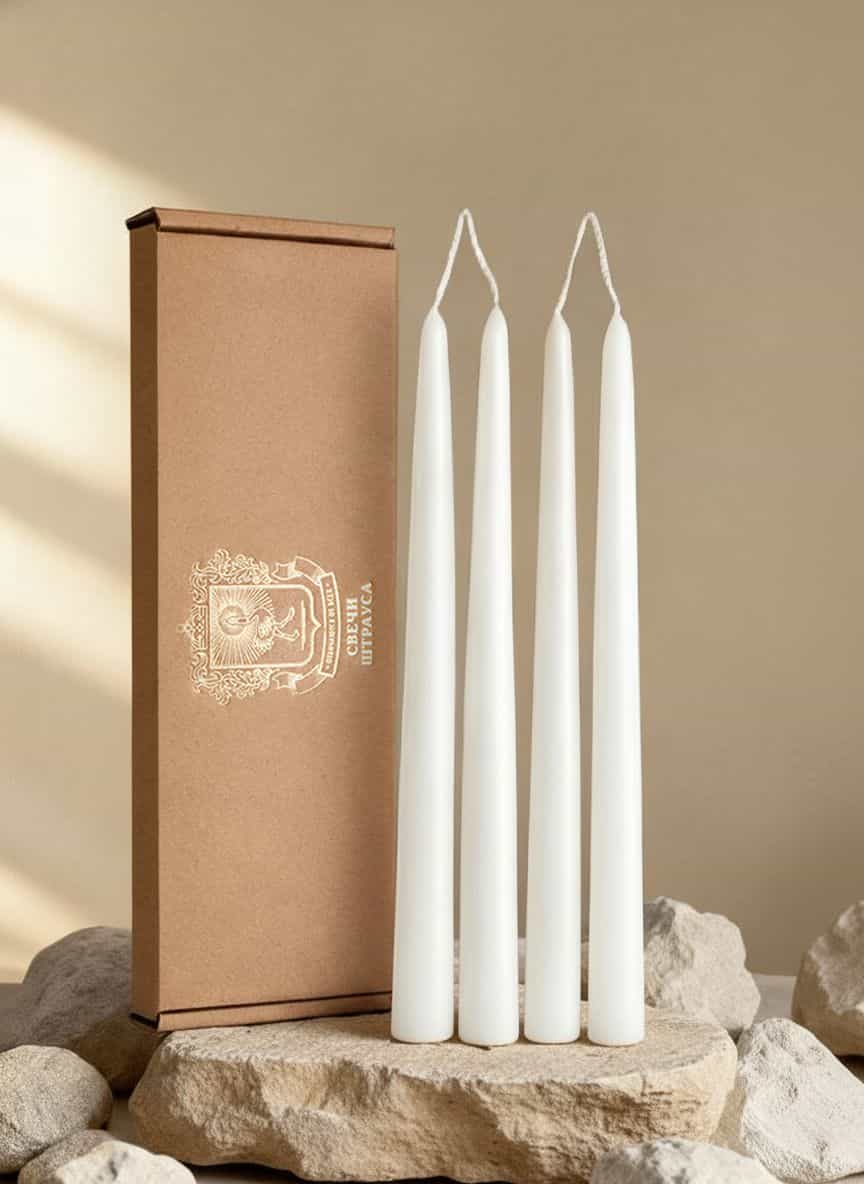 Конические свечи Штрауса — Белые, 4 шт