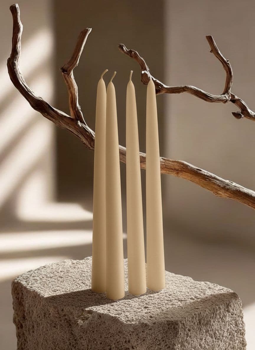 Конические свечи Штрауса — Бежевые, 4 шт — фото 1