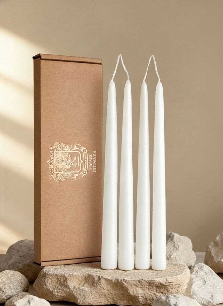Конические свечи Штрауса — Белые, 4 шт — фото 1